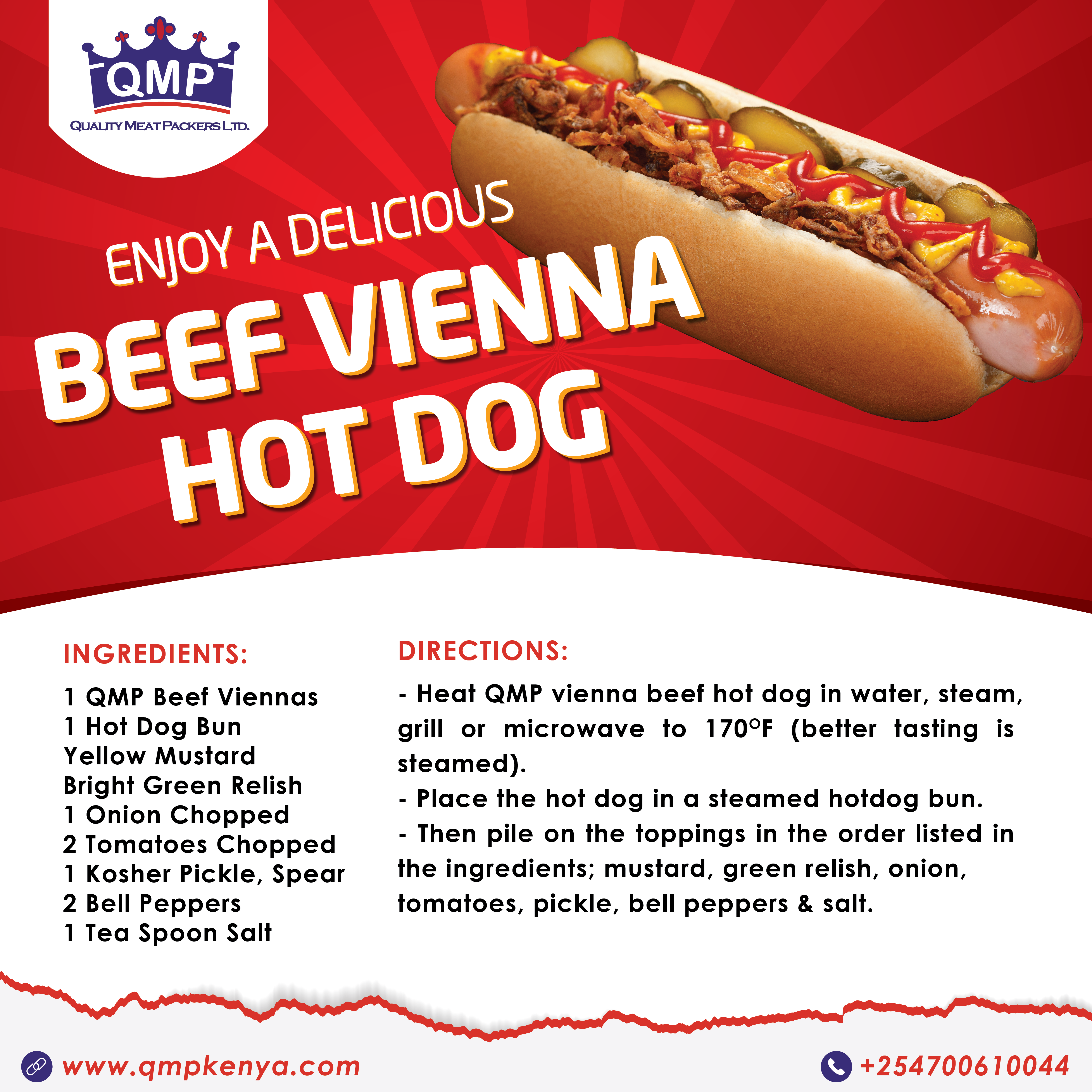 Enjoy a Delicious QMP Beef Vienna Hot Dog - Quality Meat Packers